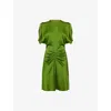 Victoria Beckham Womens Algae Ruched Round-neck Woven Mini Dress In Algae