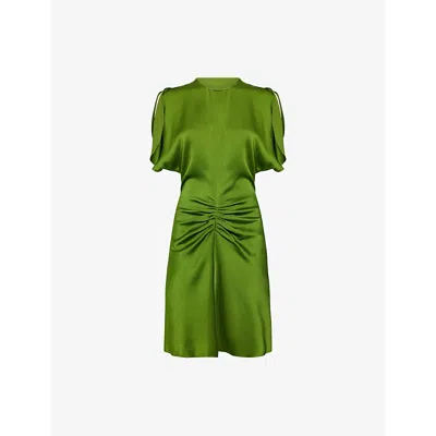 Victoria Beckham Womens Algae Ruched Round-neck Woven Mini Dress