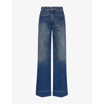 Victoria Beckham Womens Alina Wide-leg Cotton Denim Jeans Dark Vintage Wash In Blue