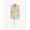 Victoria Beckham Wool Jacket Belt Longline Flap Pockets In Almond