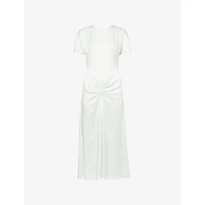 Victoria Beckham Womens Aloe Gathered Short-sleeve Satin Midi Dress In Green