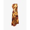Victoria Beckham Womens Amber Draped Sleeveless Silk Midi Dress In Multi