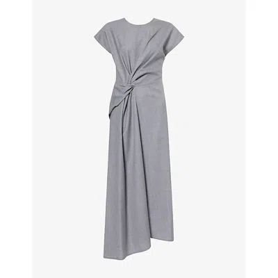 Victoria Beckham Womens Aria Asymmetric Wool Midi Dress Light Grey Melange In Blue