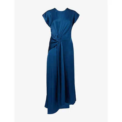 Victoria Beckham Womens Aria Twisted-front Satin Midi Dress Dark Ocean In Multi