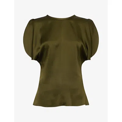 Victoria Beckham Womens Bela Open Cap-sleeves Satin Top Marsh Green In Brown