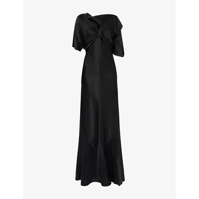 Victoria Beckham Womens  Asymmetric Ruched-front Satin Gown In Black