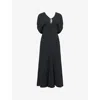 Victoria Beckham Womens Black Blouson-sleeve Fluid-cady Midi Dress In Black