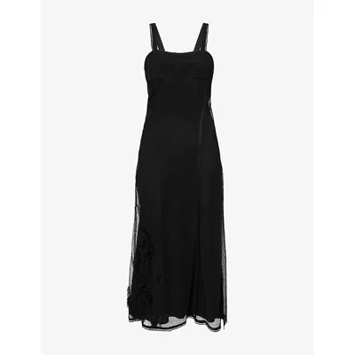 Victoria Beckham Womens  Cami Floral-applique Mesh Midi Dress In Black