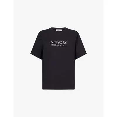 Victoria Beckham Womens Black Classic Slogan-print Cotton-jersey T-shirt