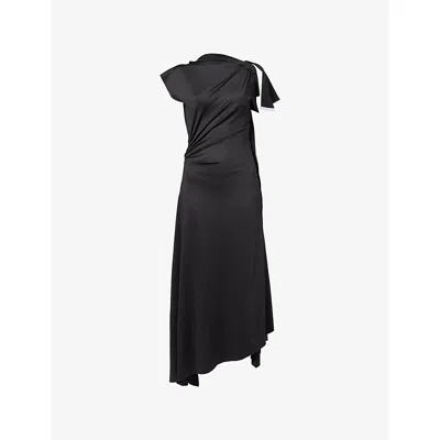 Victoria Beckham Womens Draped Contrast-trim Stretch-woven Midi Dress Black