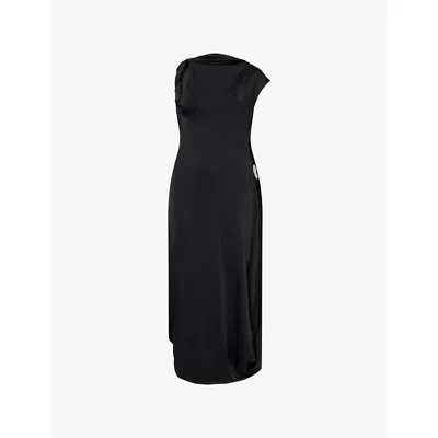 Victoria Beckham Womens Black Draped Twisted-neckline Stretch-woven Midi Dress