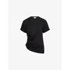 Victoria Beckham Asymmetric Hem Gathered Detail T-shirt In Black