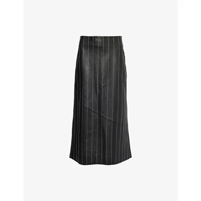 Victoria Beckham Womens Black Ivory Black Kick Detail Stitching Leather Midi Skirt