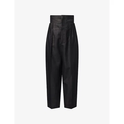 Victoria Beckham Womens Double-waist Tapered Wool-blend Trousers Black Ivory