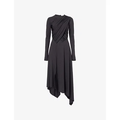 Victoria Beckham Womens Black Long-sleeve Fluid-drape Stretch-jersey Midi Dress In Red