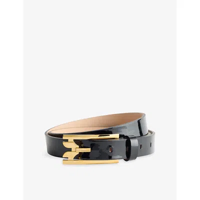 Victoria Beckham Womens Black Pinbuckle Patent Leather Belt In Gold