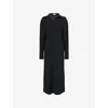 Victoria Beckham Womens Black Polo-collar Ruched Stretch-woven Midi Dress