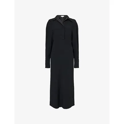Victoria Beckham Womens Black Polo-collar Ruched Stretch-woven Midi Dress