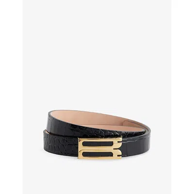 Victoria Beckham Womens Black Regular Frame Buckle-embellished Leather Belt