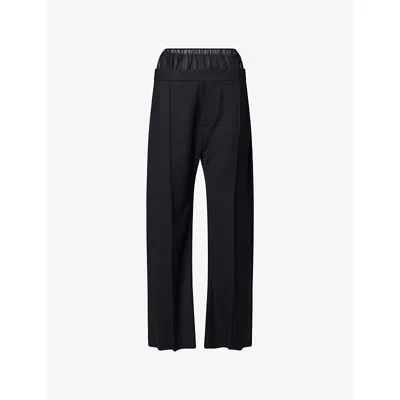 Victoria Beckham Womens Black Sheer-panel Straight-leg Wool-blend Trousers