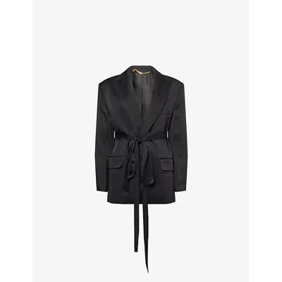 Victoria Beckham Womens Black Single-breasted Satin-crepe Belted Jacket