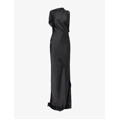 Victoria Beckham Womens Black Sleeveless Draped Satin Maxi Gown