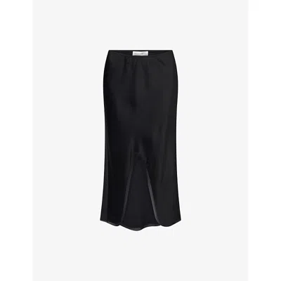 Victoria Beckham Womens Black Split Detail Satin Midi Skirt