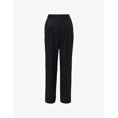 Victoria Beckham Womens Straight-leg Satin-trim Woven Trousers Black