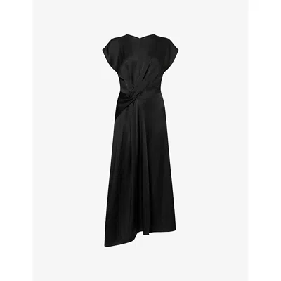 Victoria Beckham Womens Black Twist-waist Short-sleeve Satin Gown
