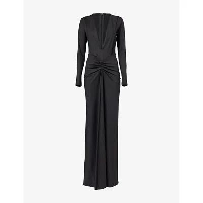Victoria Beckham Womens V-neck Gathered Stretch-woven Maxi Dress Black