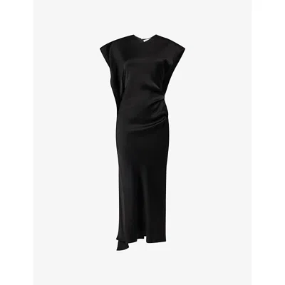 Victoria Beckham Womens Black Victoria Crepe Back Asymmetric-hem Satin Midi Dress In Multi