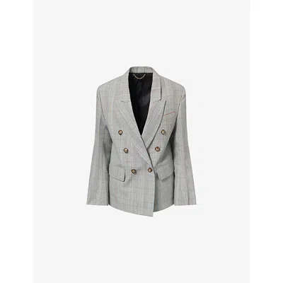 Victoria Beckham Womens Blue Grey Multi Tailored Double-breasted Wool Jacket