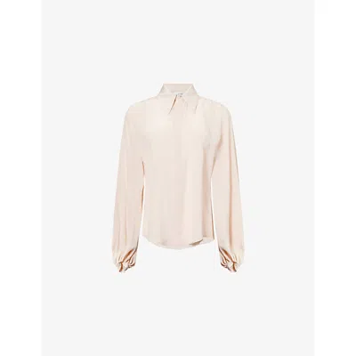 Victoria Beckham Womens  Pointed-collar Blouson-sleeve Silk Shirt In Blush