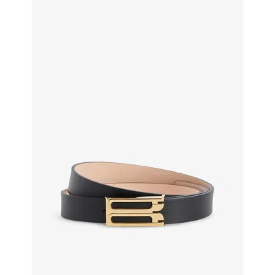 Victoria Beckham Womens Brand-design-plaque Leather Belt Black