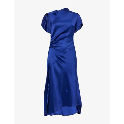 Victoria Beckham Womens Bright Indigo Asymmetric Twist Satin Midi Dress In Blue
