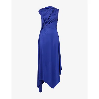 Victoria Beckham Womens  Asymmetric Twist-front Stretch-jersey Midi Dress In Blue
