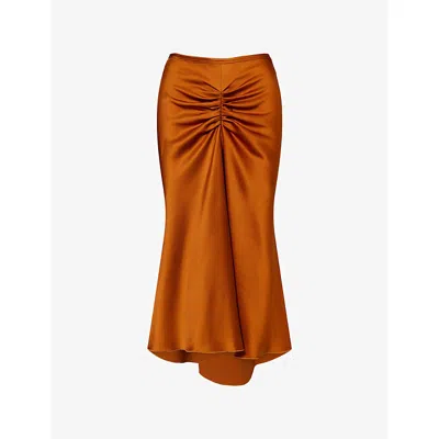 Victoria Beckham Womens  Gathered Curved-hem Woven Midi Skirt In Brown