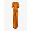 Victoria Beckham Womens Bronze Pin-tuck Waist Satin Flared Gown In Brown