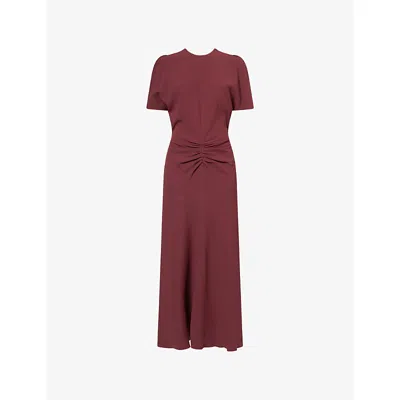 Victoria Beckham Womens Burgundy Bela Draped-sleeves Woven Midi Dress
