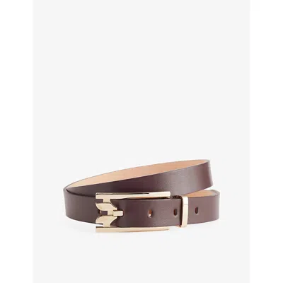 Victoria Beckham Womens Dorian Double Pin-buckle Leather Belt Burgundy In Brown