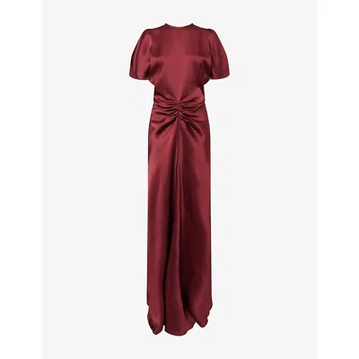 Victoria Beckham Womens Burgundy Isabella Split-sleeve Satin Gown