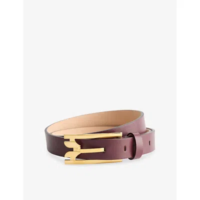 Victoria Beckham Womens Burgundy Pinbuckle Gold-buckle Leather Belt