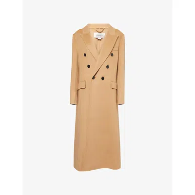Victoria Beckham Womens Camel Double Faced Peak-lapels Wool And Cashmere Coat In Brown