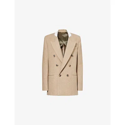 Victoria Beckham Womens Camel Melange Beatrice Double-breasted Wool-blend Jacket In Neutral