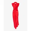 Victoria Beckham Womens Cardinal Red Asymmetric Plunge Stretch-woven Maxi Dress In Red
