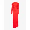 Victoria Beckham Womens Cayenne Draped Long-sleeves Woven Gown In Red