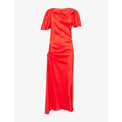 VICTORIA BECKHAM WOMENS VICTORIA BECKHAM DRAPED SHORT-SLEEVES WOVEN MIDI DRESS