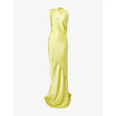 Victoria Beckham Womens Chartreuse Sleeveless Draped Satin Maxi Gown In Multi
