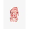 Victoria Beckham Womens Chilli Blush Asymmetric Draped Floral Silk Top In Chilli Blush