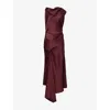 Victoria Beckham Womens Cinnabar Red Draped Slim-fit Woven Midi Dress In Red